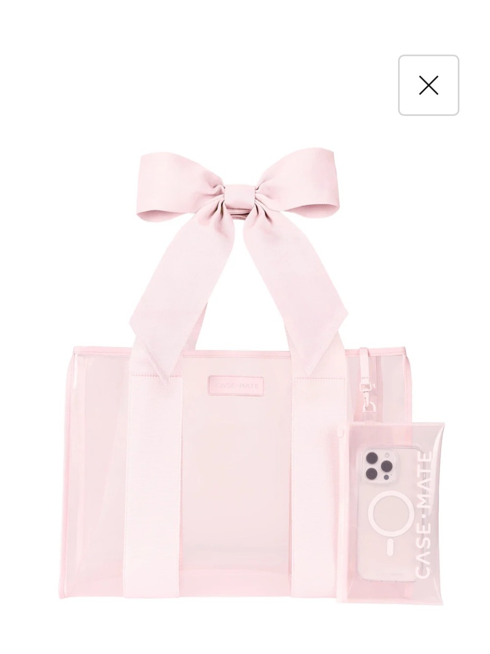 case-mate Pink Clear Tote with Decorative Bow and Phone Pouch